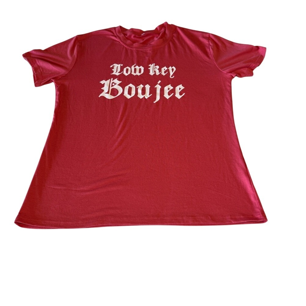 Womens Red Short Sleeve Graphic Tee Top‎ Low Key Boujee XL